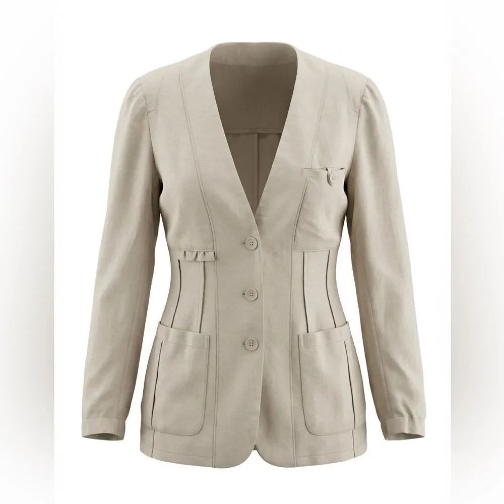 DONNA KARAN COLLECTION WOMENS LINEN BLEND LIGHT JACKET TAN SIZE 2